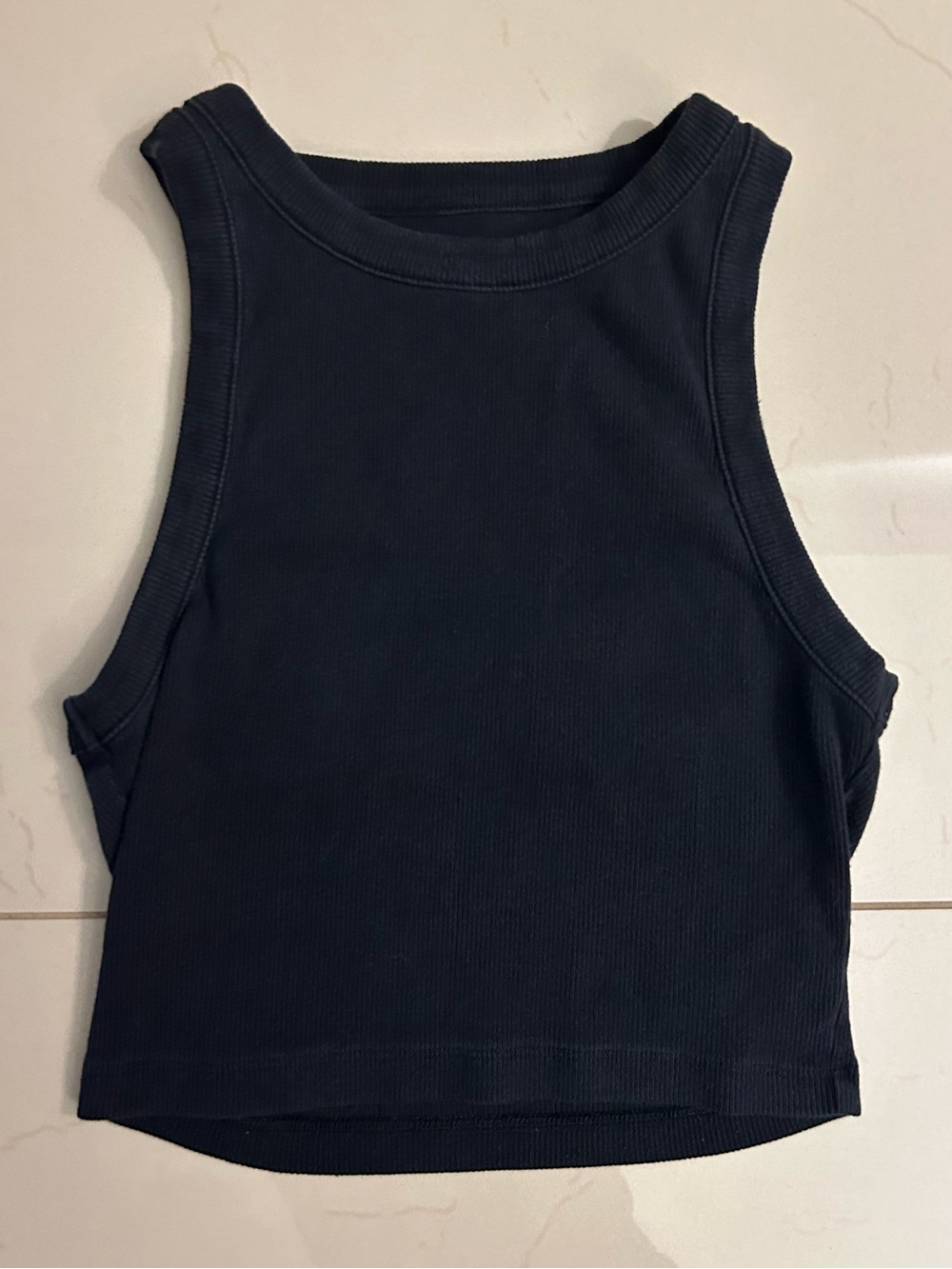 Abercrombie Ribbed High Neck Cropped Tank Top Black XS
